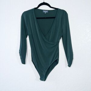 ModCloth Green Suits You Well Faux Wrap Bodysuit Size‎ Large